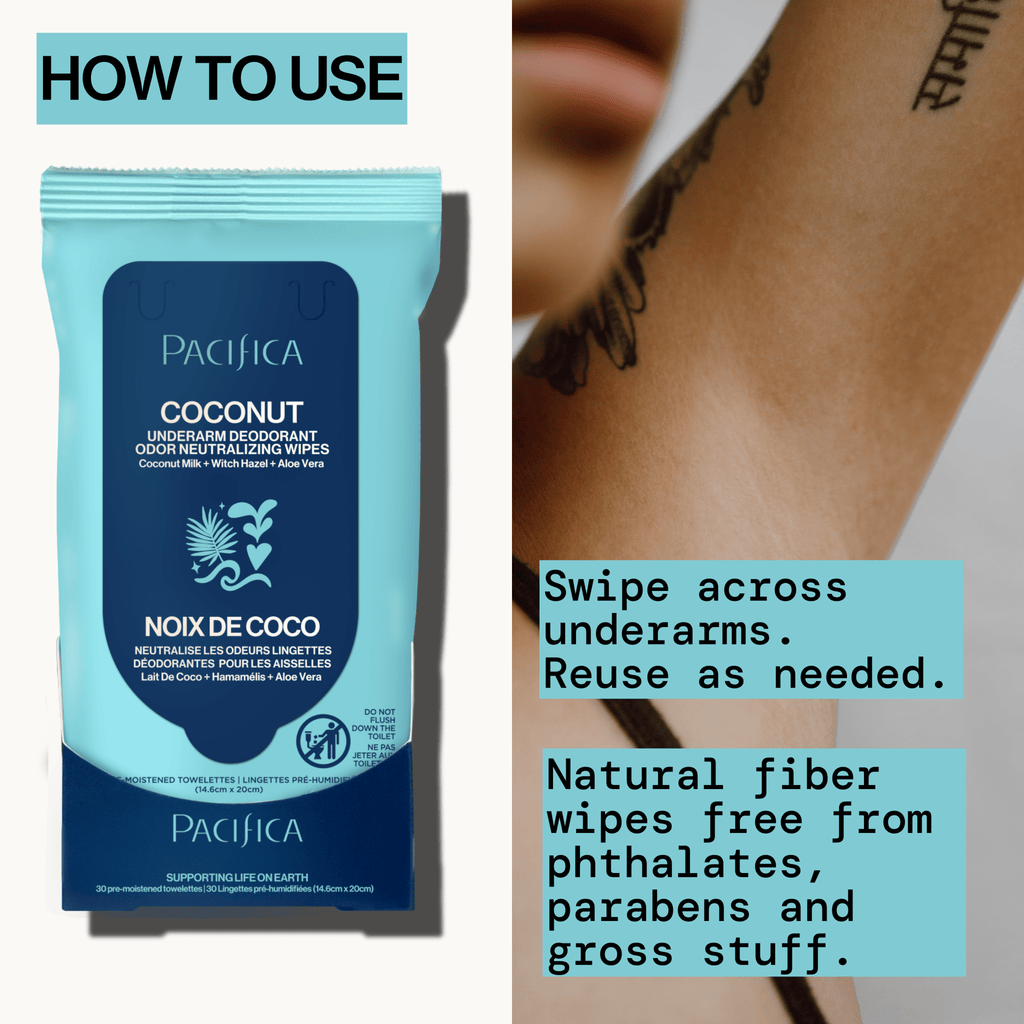Coconut Milk & Essential Oils Underarm Deodorant Wipes - Pacifica