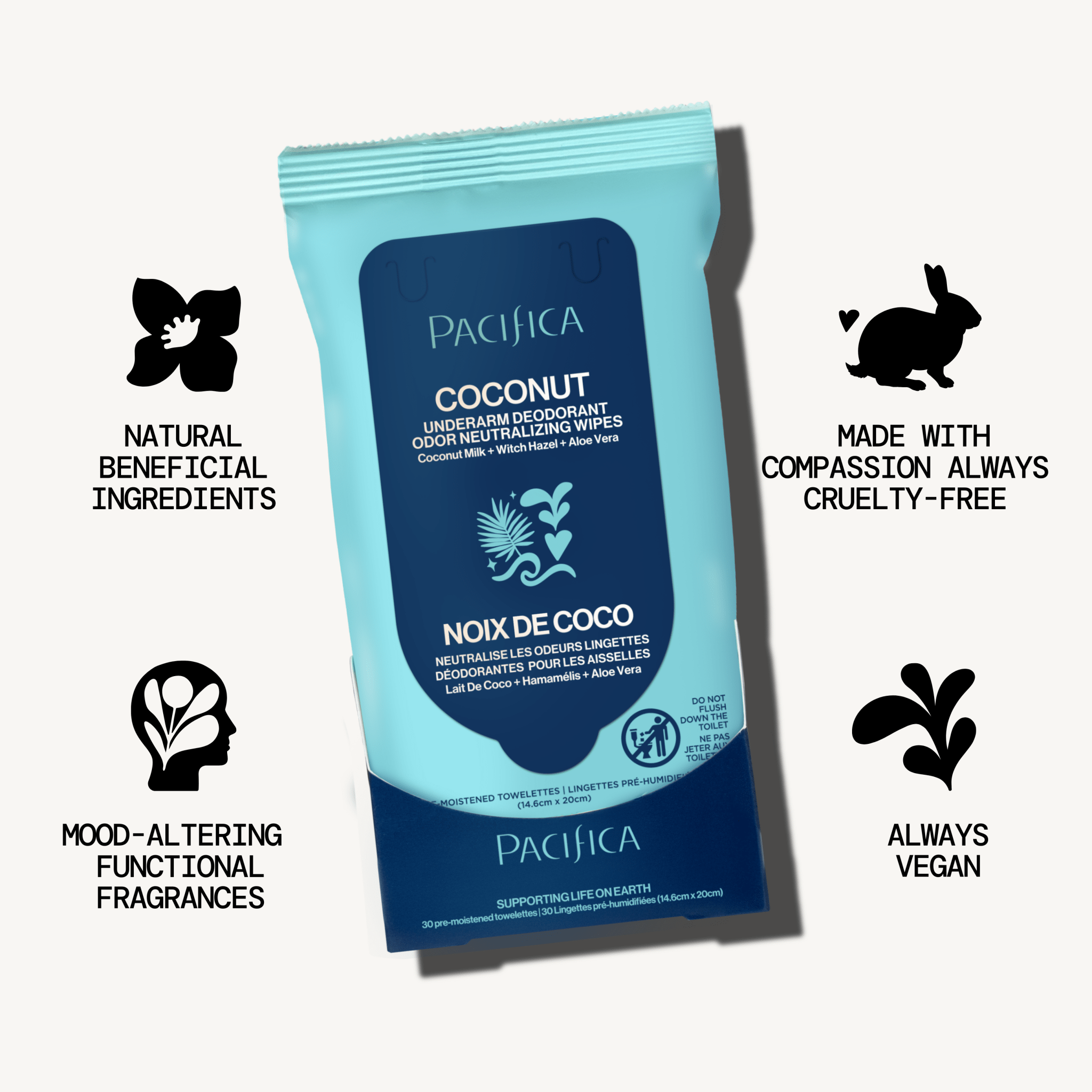 Coconut Milk & Essential Oils Underarm Deodorant Wipes - Pacifica