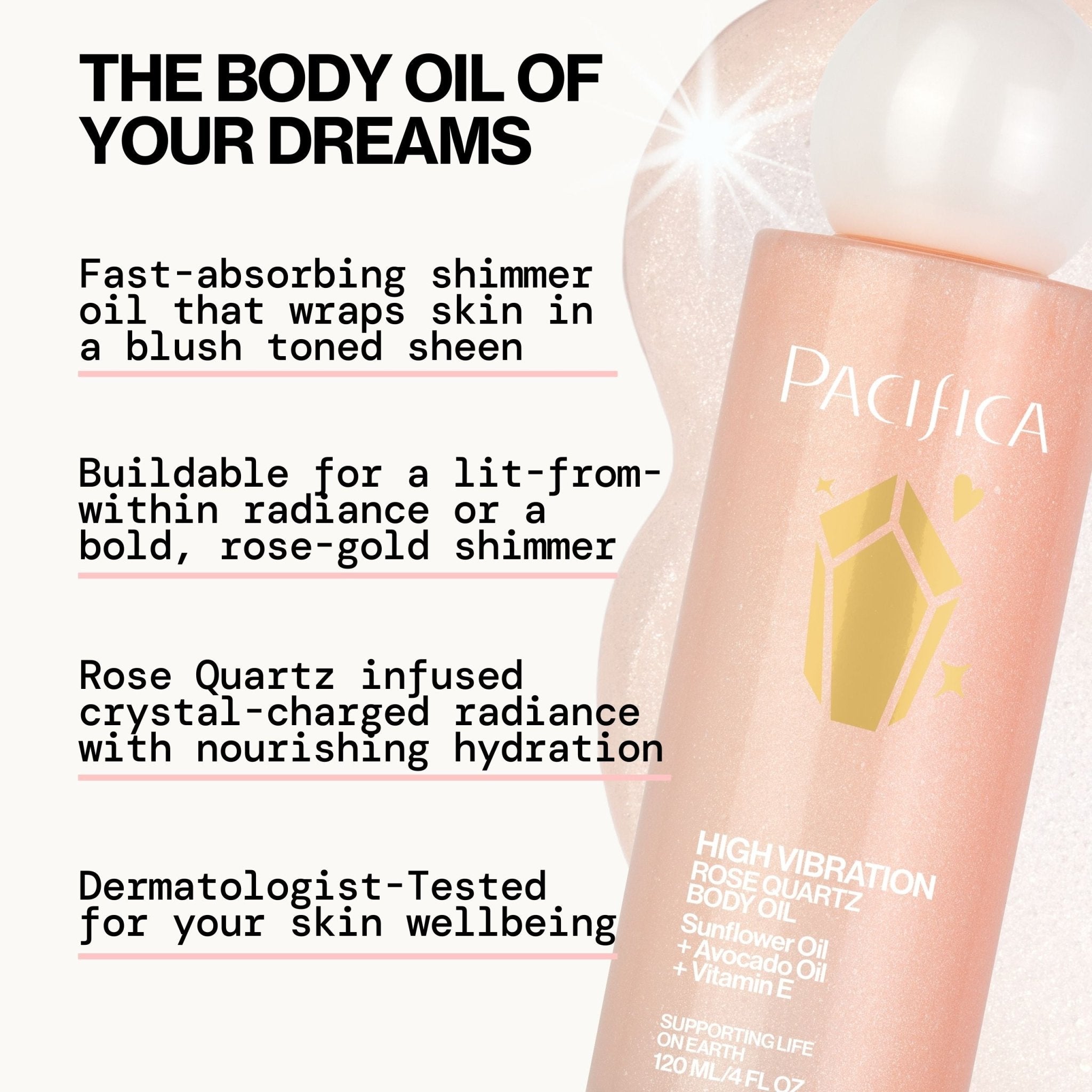 High Vibration Rose Quartz Body Oil - Pacifica