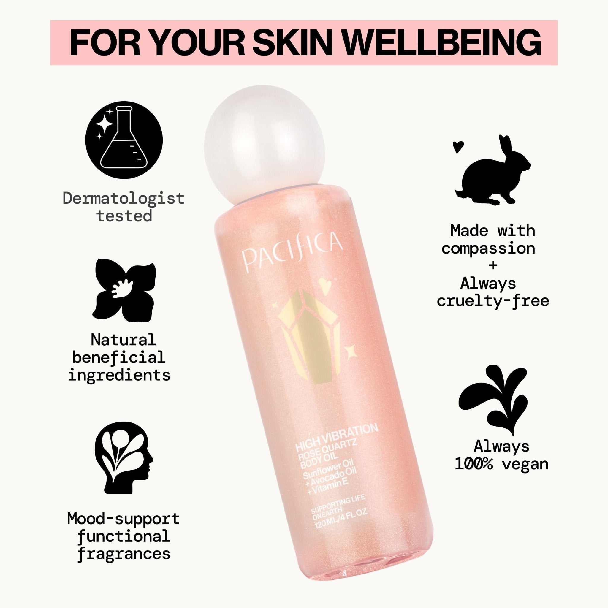 High Vibration Rose Quartz Body Oil - Pacifica