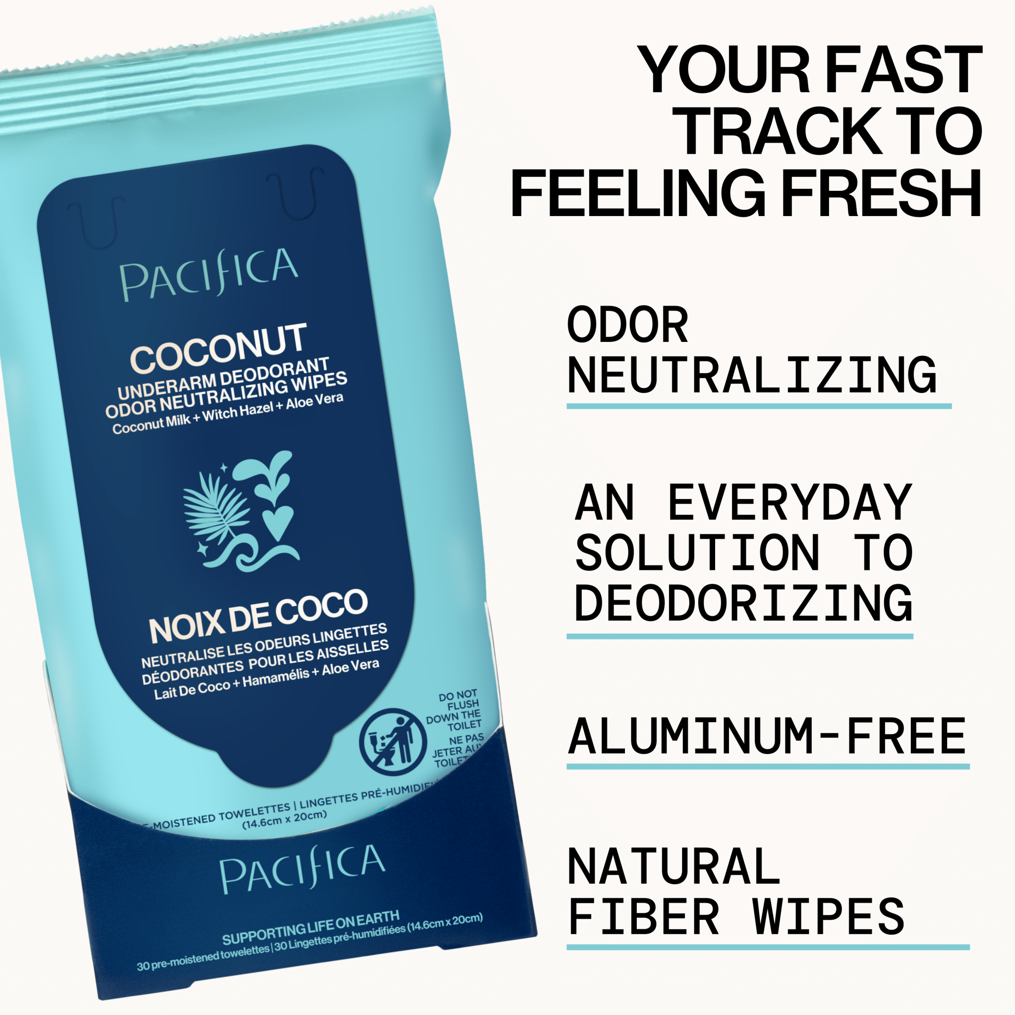 Coconut Milk & Essential Oils Underarm Deodorant Wipes - Pacifica